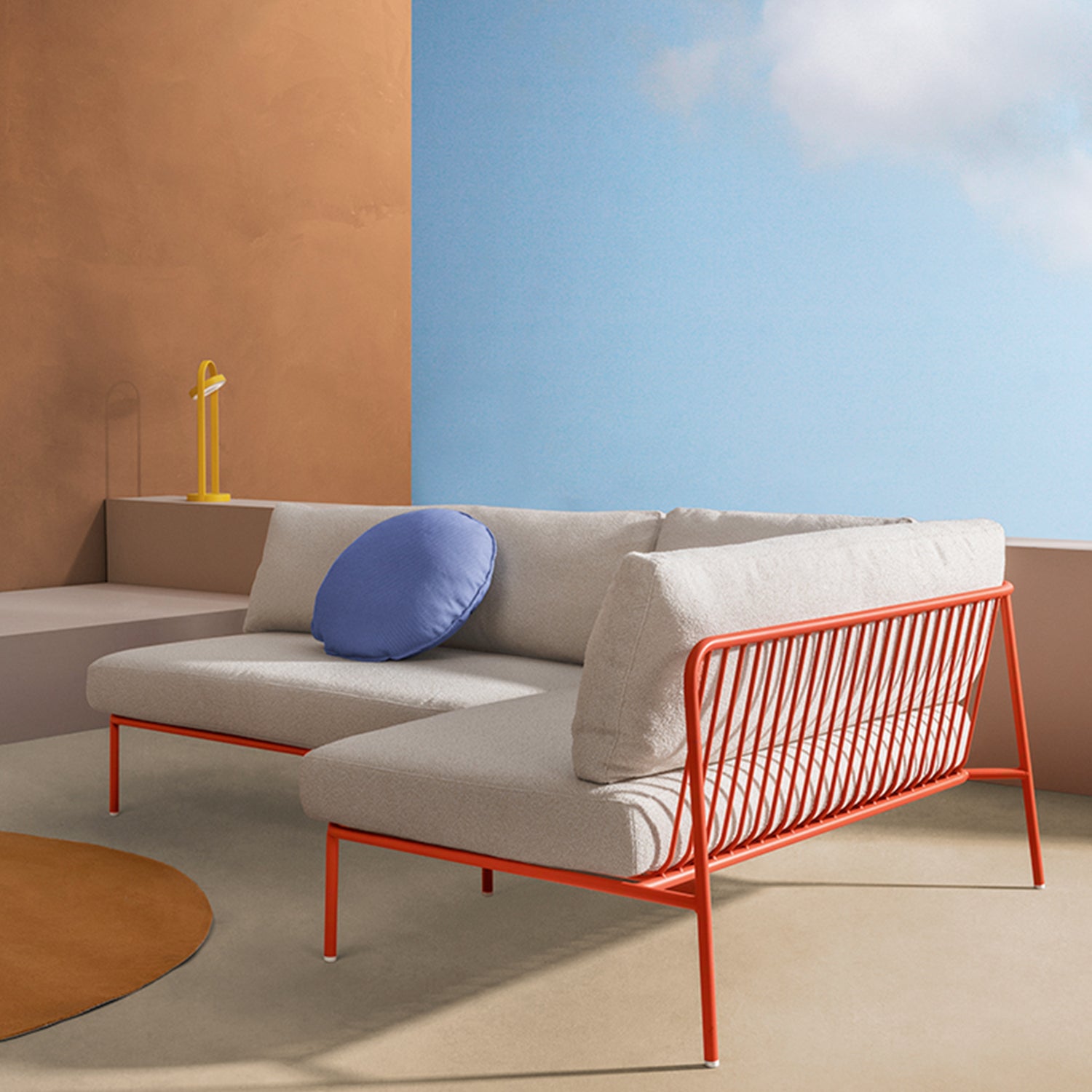 Pedrali Nolita Modular Outdoor Sofa in red with grey cushions