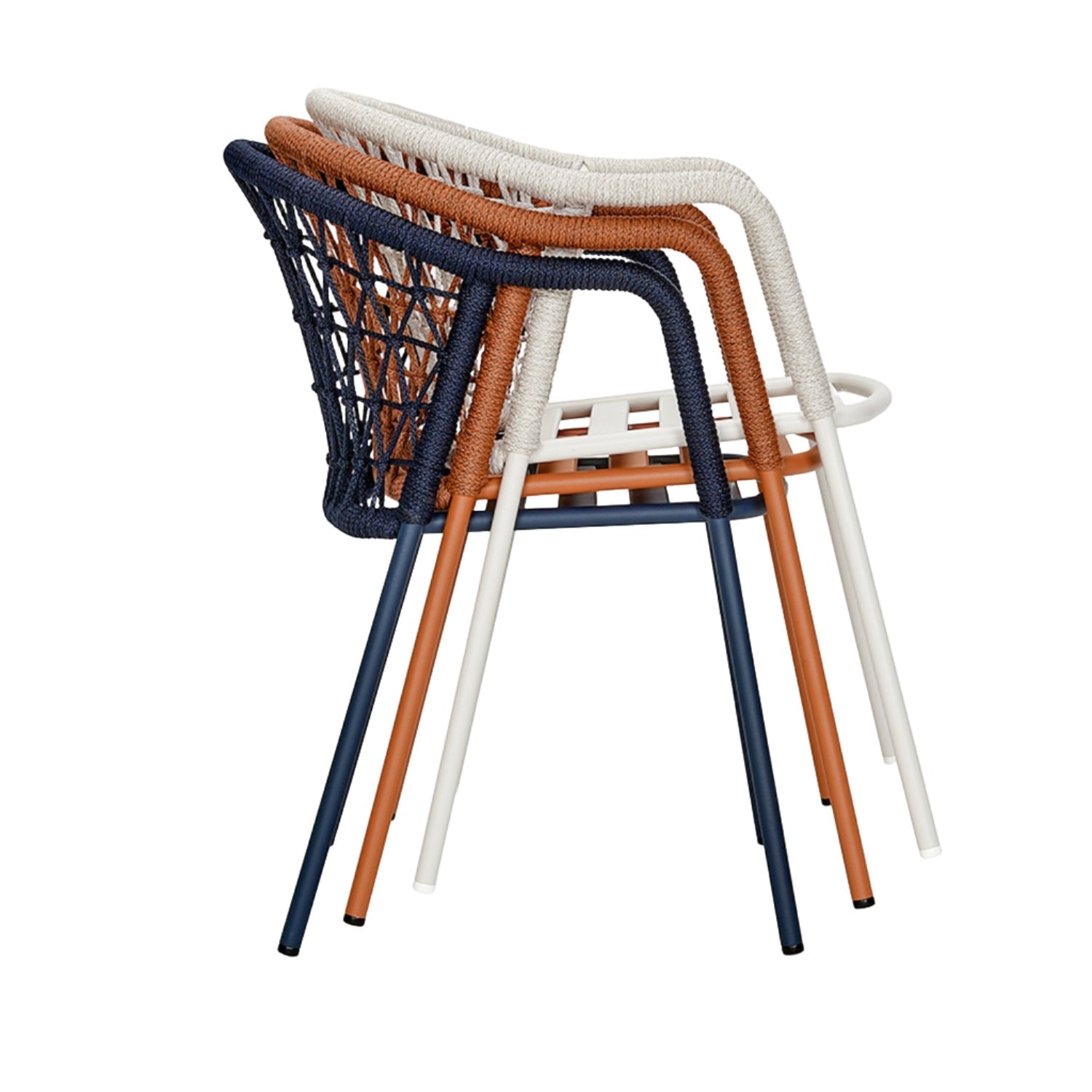 Pedrali Panarea 3675 Outdoor Dining Chair in blue, white and terracotta stacked