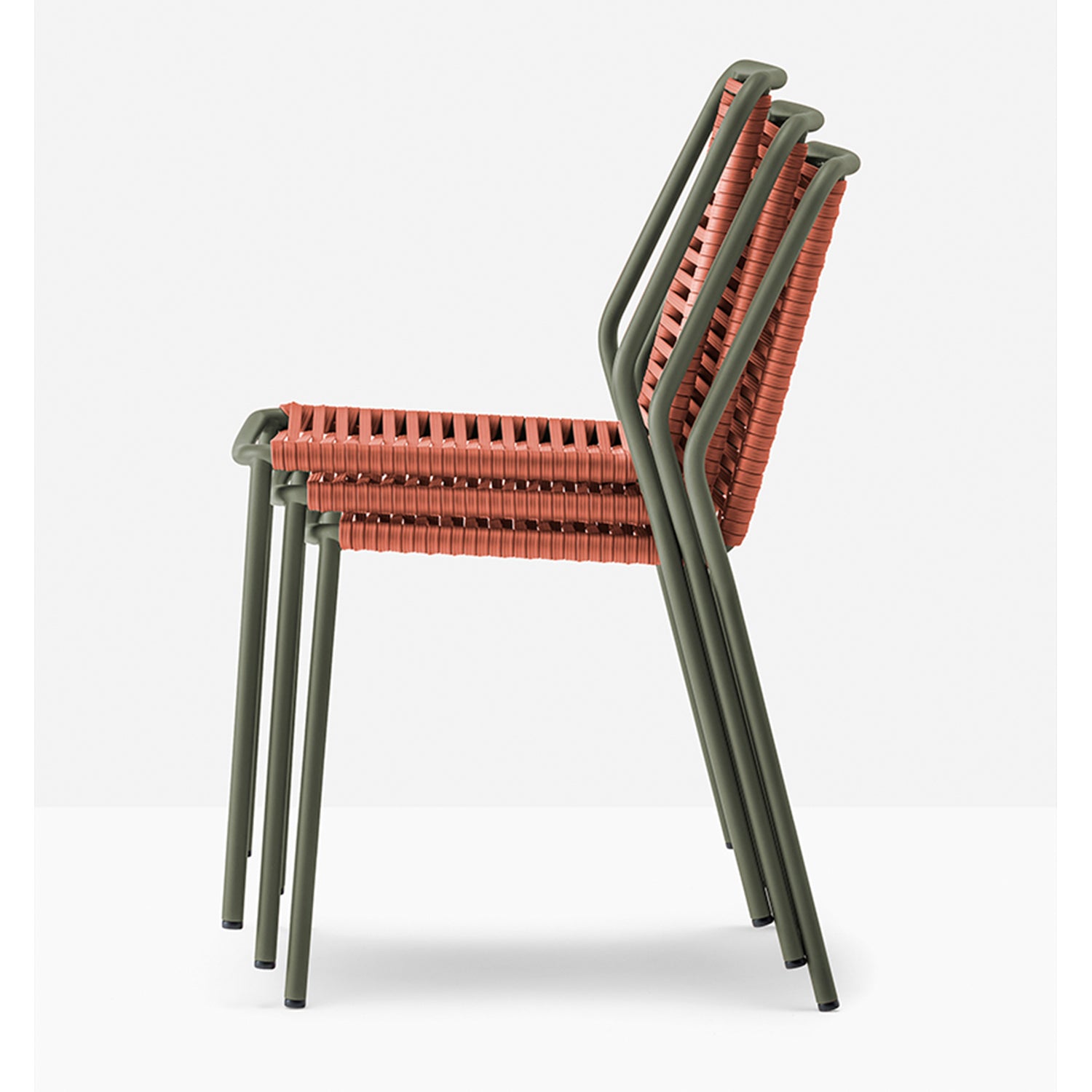 Pedrali Philia 3900 Outdoor Dining Chair in terracotta & green