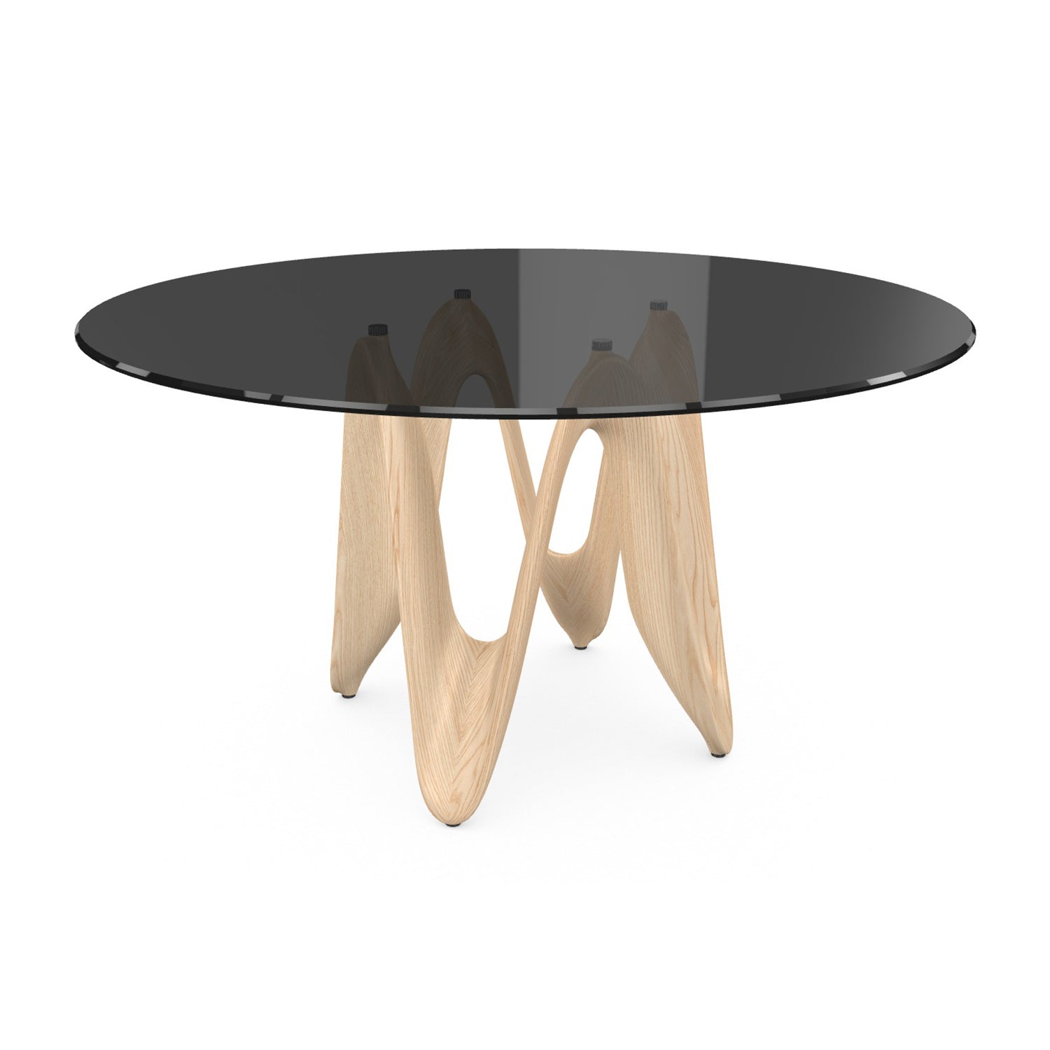 Sovet Italia Lambda Round Dining Table wooden base and smoked glass top