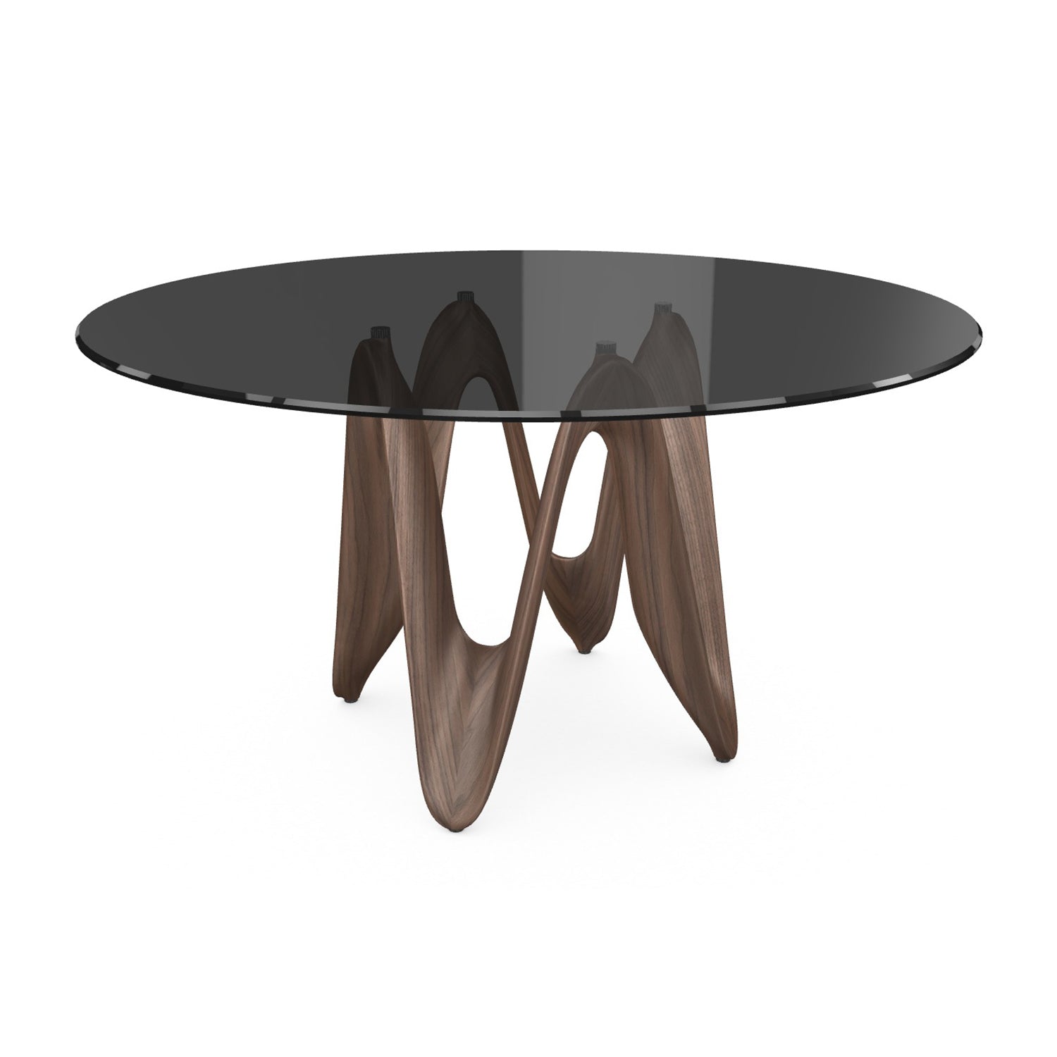 Sovet Italia Lambda Round Dining Table wooden base and smoked glass top