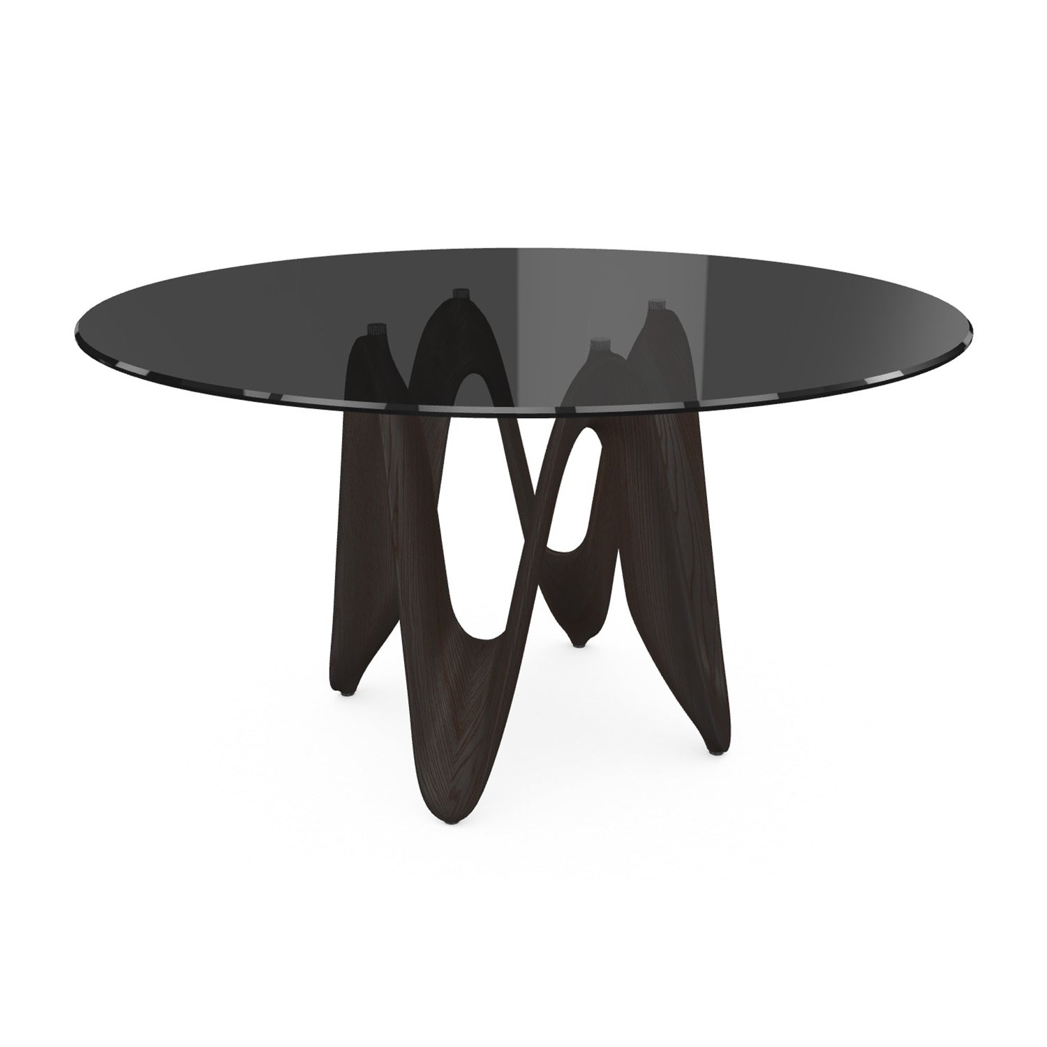 Sovet Italia Lambda Round Dining Table wooden base and smoked glass top