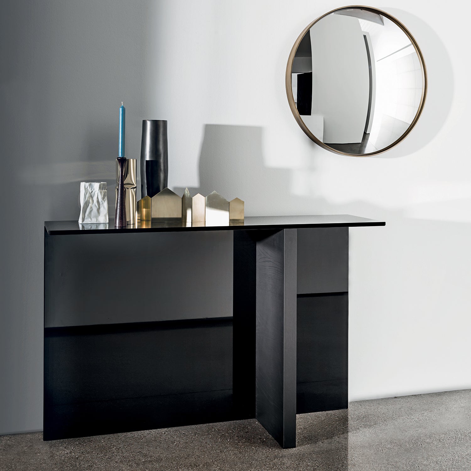 Sovet Italia Regolo smoked glass console table with wooden leg ambience image