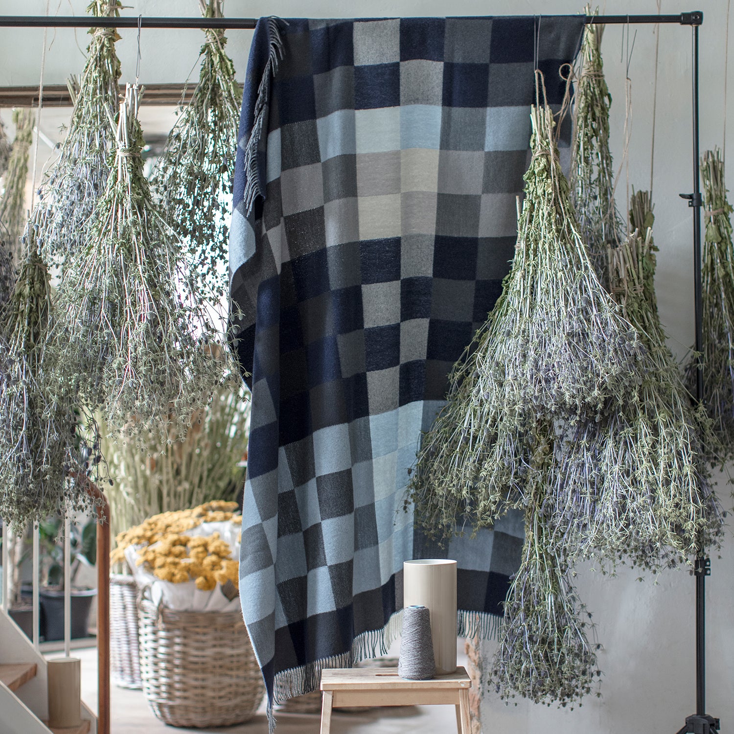 Silkeborg Uldspinderi Plain Beat Throw in muted blues ambience image