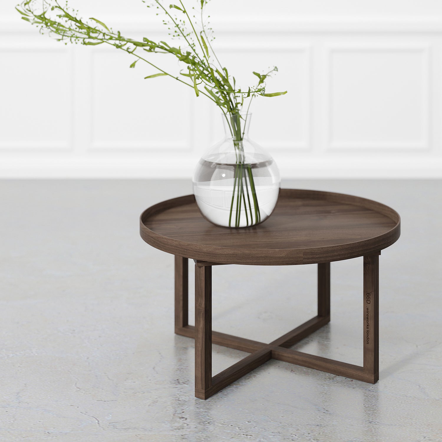 Wireworks 66D round coffee table in walnut ambience image