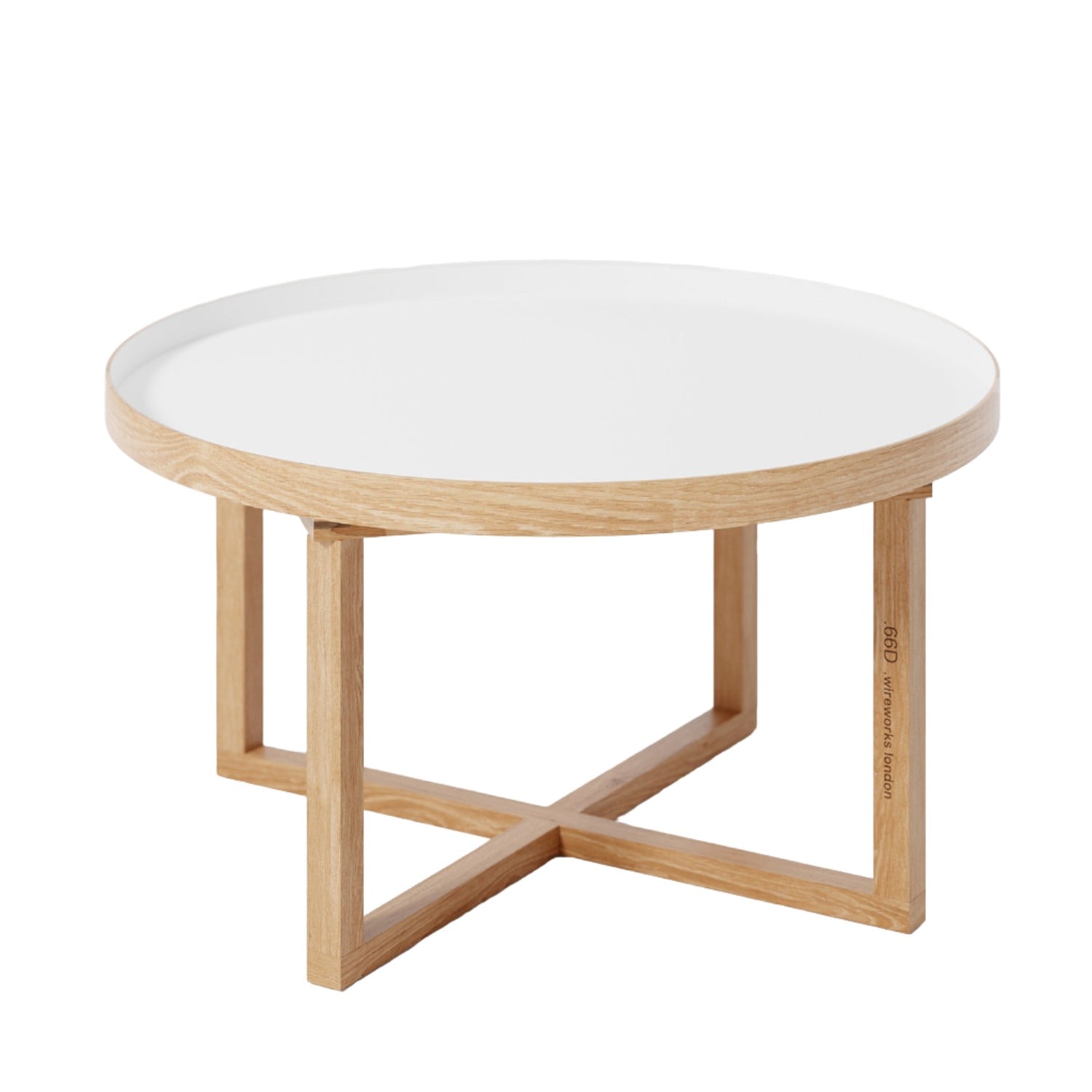 Wireworks 66D round coffee table in oak and white