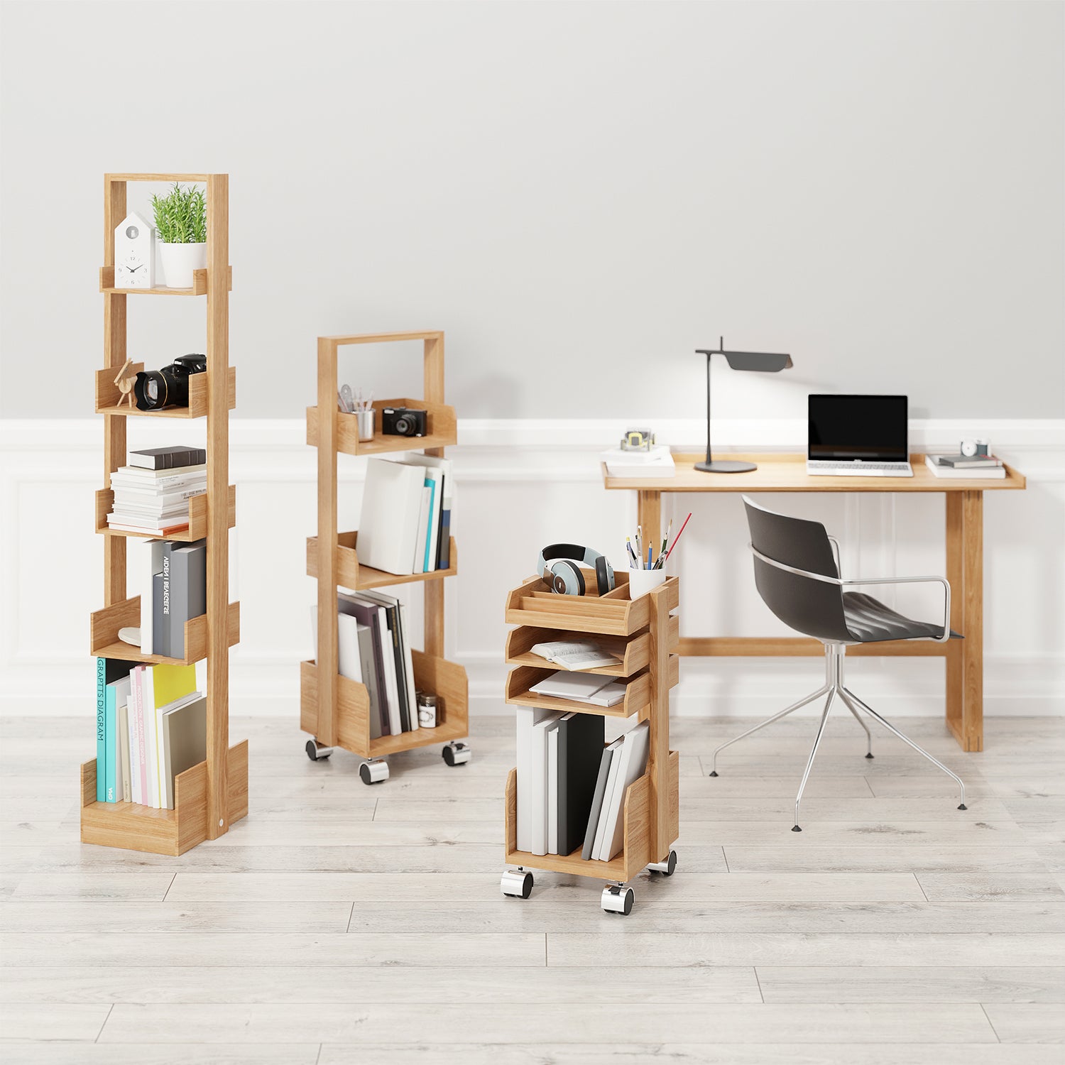 Wireworks Casper Roller Workspace organiser in oak ambience image