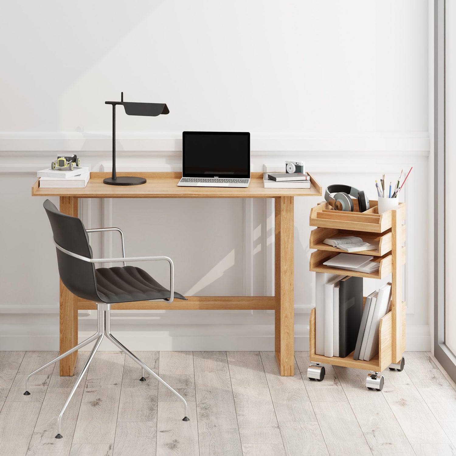 Wireworks Slim Laptop Writing Desk in oak ambience image