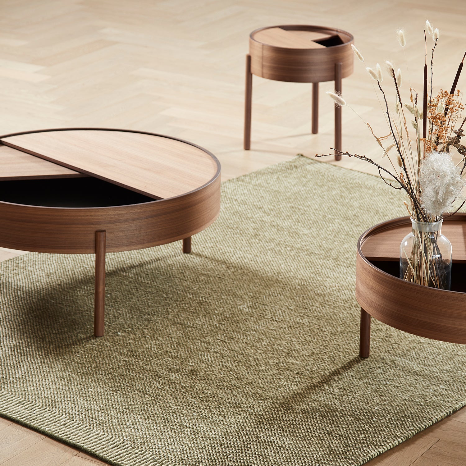 Woud Arc coffee table trio in walnut