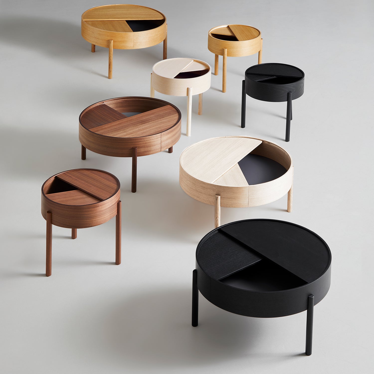 Woud Arc coffee and side table in all finishes