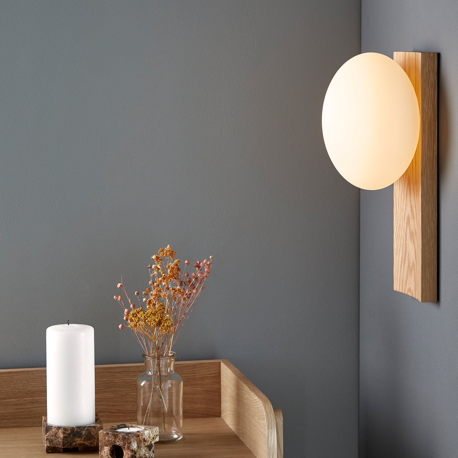 Woud Dew Table & Wall Lamp in oak