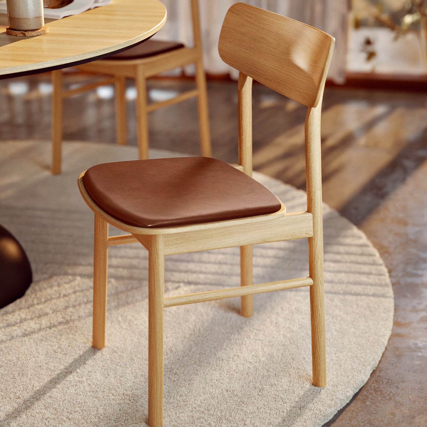 Woud Soma Dining Chair in oak with cognac leather