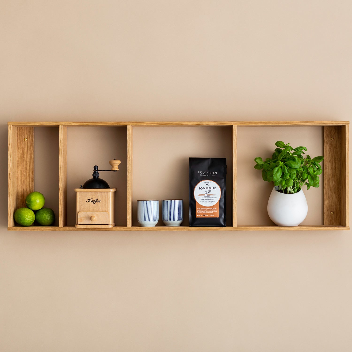 We Do Wood Foursquare wall shelving in oak ambience image