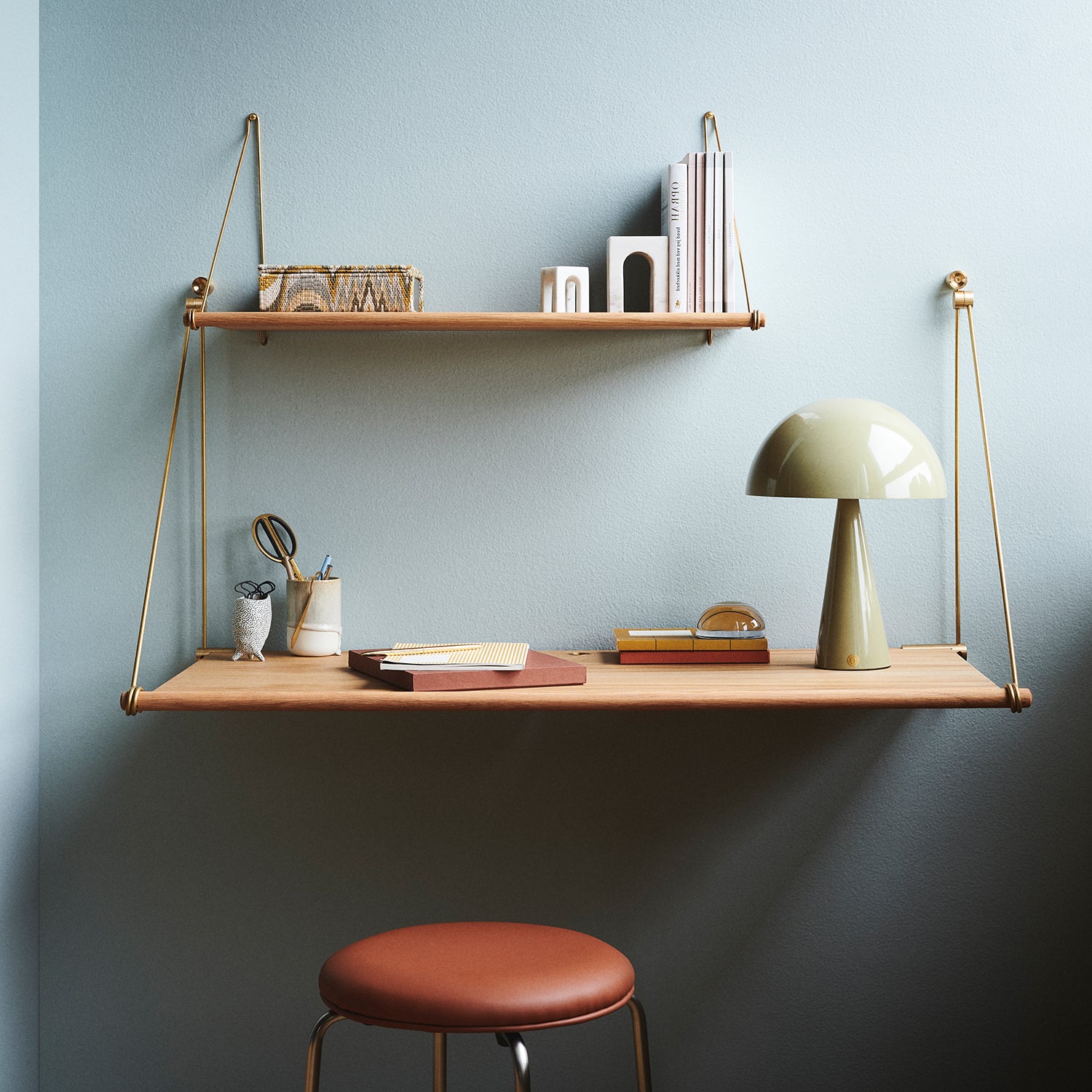 We Do Wood Loop wall mounted desk in oak ambience image