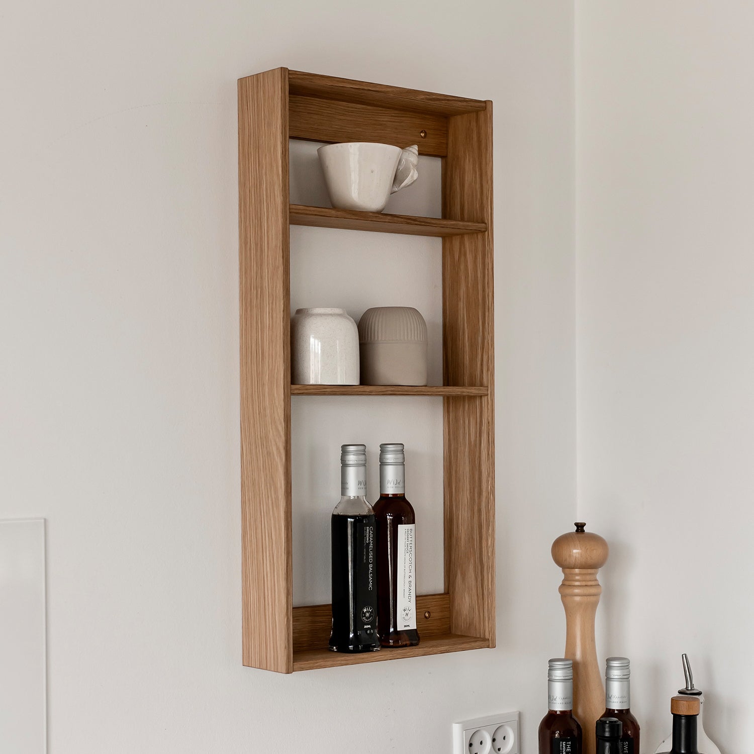 We Do Wood Threesquare wall mounted shelving unit in oak ambience image