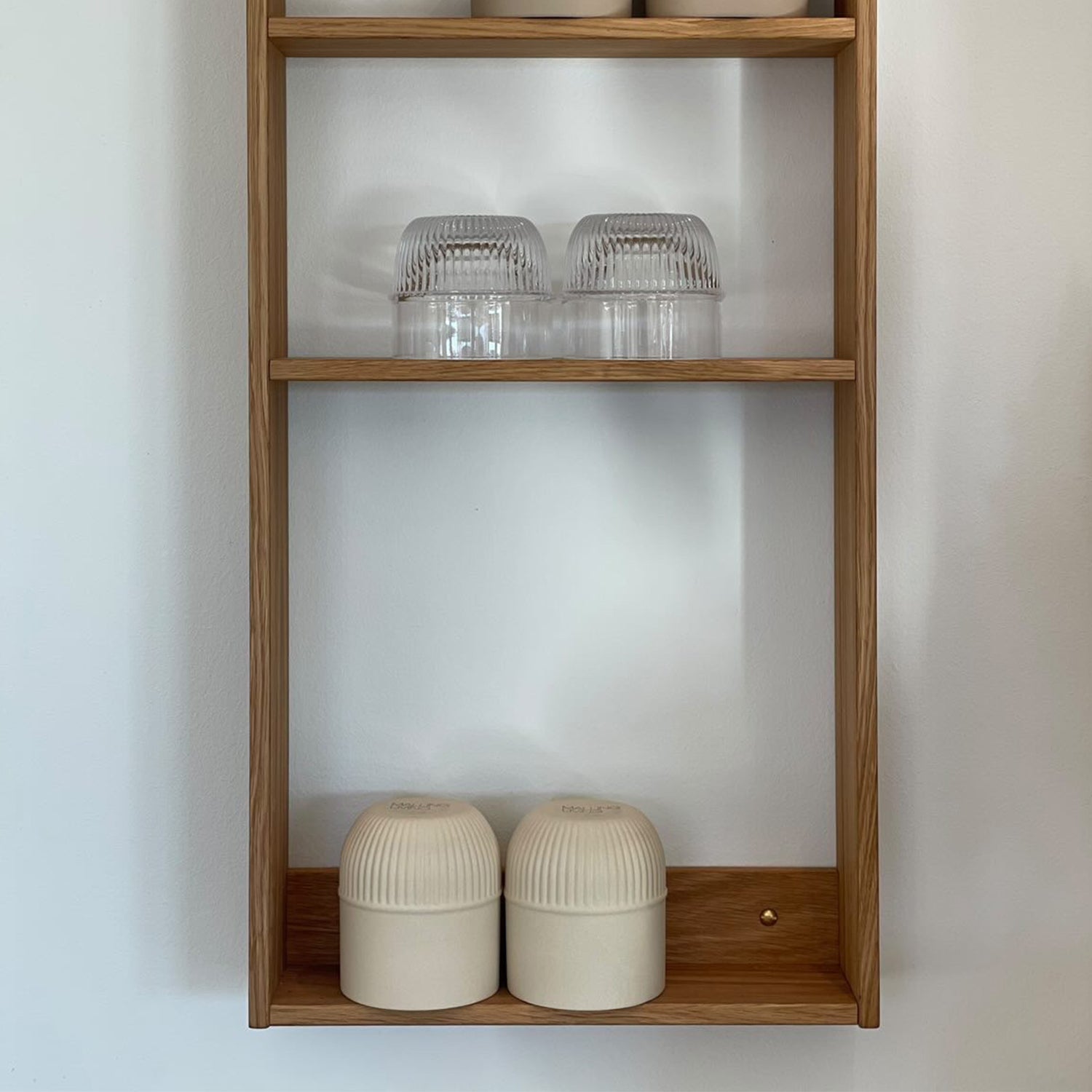 We Do Wood Threesquare wall mounted shelving unit in oak ambience image