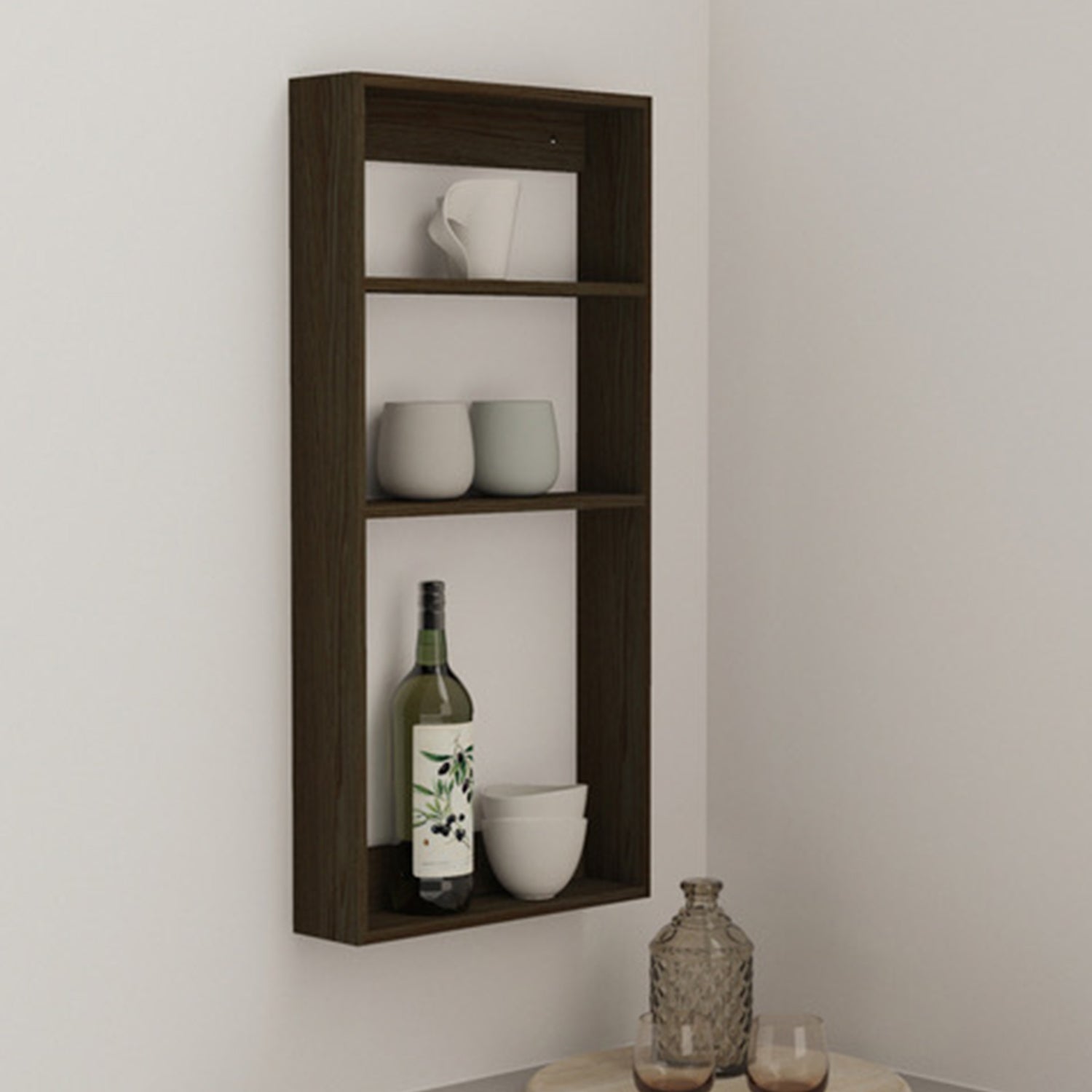 We Do Wood Threesquare wall mounted shelving unit in smoked oak ambience image